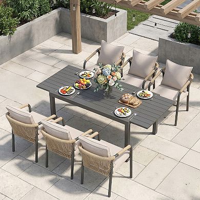 SUNSITT 7 Piece Outdoor Dining Set, 59" - 83" Expandable Table, 6 Patio Chairs, Dark Grey