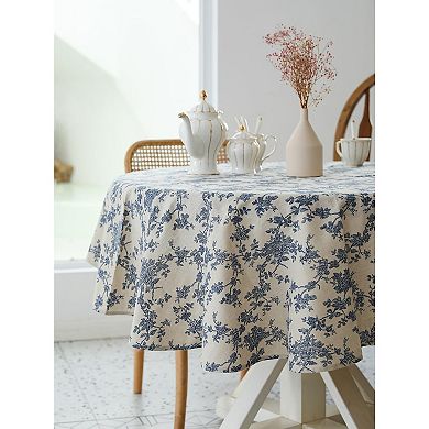 Pastoral Round Tablecloth - 60 Inch Dia. Table Cloth - Washable Table Cover with Dust-Proof Wrinkle
