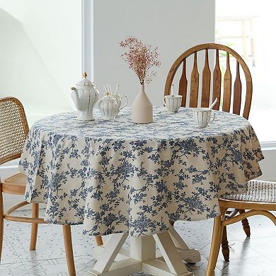 Pastoral Round Tablecloth - 60 Inch Dia. Table Cloth - Washable Table Cover with Dust-Proof Wrinkle