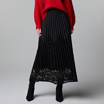 Women's Simply Vera Vera Wang Pleated Lace Overlay Midi Skirt