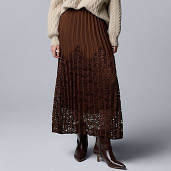 Women's Simply Vera Vera Wang Pleated Lace Overlay Midi Skirt