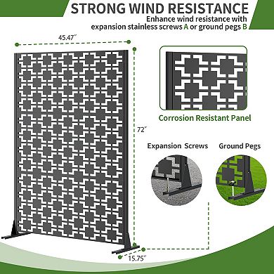 TOEMOA Freestanding Outdoor Metal Privacy Screen with Stable Base, 72 inch Tall
