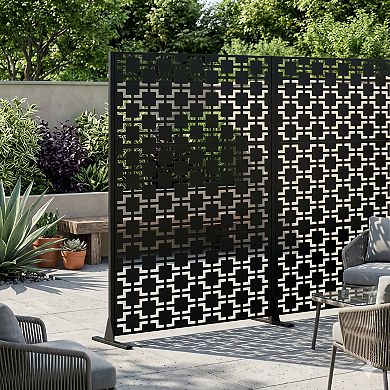 TOEMOA Freestanding Outdoor Metal Privacy Screen with Stable Base, 72 inch Tall