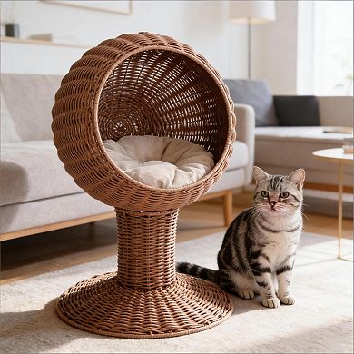 IFMALL Elevated Rotating Cat Bed with Plush Cushion for Cozy Napping