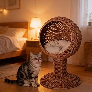 IFMALL Elevated Rotating Cat Bed with Plush Cushion for Cozy Napping