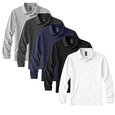 5 Pack Mens Long Sleeve Lightweight Polos for Everyday Wear