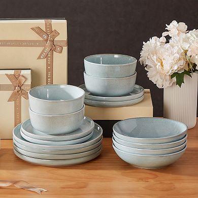 16-piece Stoneware Dinner Service, with Dinner plates, Dessert Plates, Soup Plates, Bowl for 4
