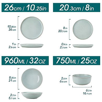 16-piece Stoneware Dinner Service, with Dinner plates, Dessert Plates, Soup Plates, Bowl for 4