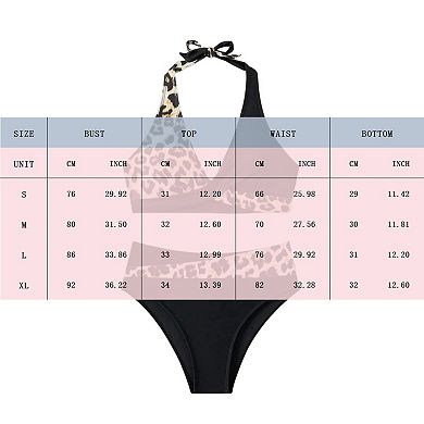 Women's Leopard Print Wrap Halter Bikini Set High Waisted 2 Piece Swimsuit