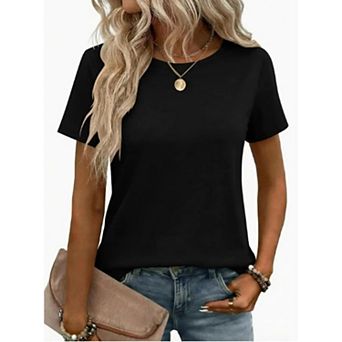 Women's Basic Crew Neck Short Sleeve T-Shirt Casual Loose Solid Summer Tee