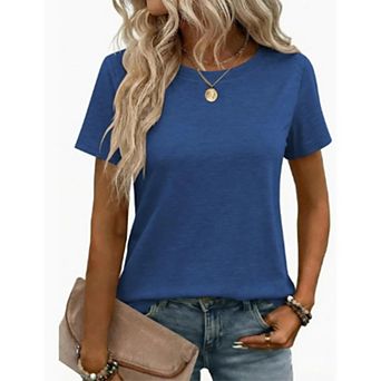 Women's Basic Crew Neck Short Sleeve T-Shirt Casual Loose Solid Summer Tee