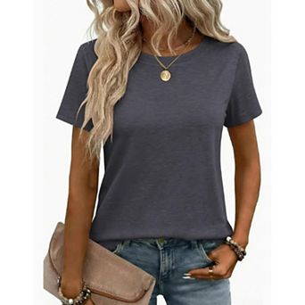Women's Basic Crew Neck Short Sleeve T-Shirt Casual Loose Solid Summer Tee