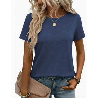Women's Basic Crew Neck Short Sleeve T-Shirt Casual Loose Solid Summer Tee