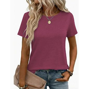 Women's Basic Crew Neck Short Sleeve T-Shirt Casual Loose Solid Summer Tee