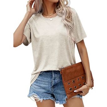 Women's Basic Crew Neck Short Sleeve T-Shirt Casual Loose Solid Summer Tee
