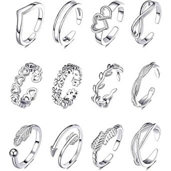 12 pc Silver Plated Adjustable Toe Rings