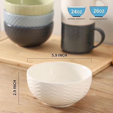 Ceramic Soup & Cereal Bowls Set, 26oz, Microwave & Dishwasher Safe