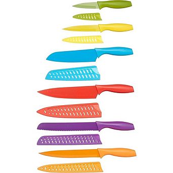 12 pc Color-Coded Kitchen Knife Set with Blade Guards Dishwasher Safe