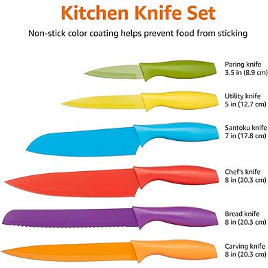 12-Piece Color-Coded Kitchen Knife Set with Blade Guards Dishwasher Safe