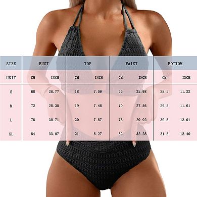 Women's Crochet Halter Bikini Set High Waisted 2 Piece Swimsuit with Cutout Detail