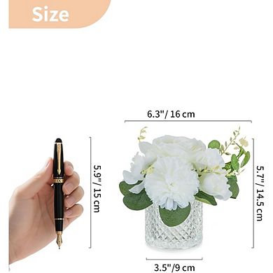 2-Piece Silk Artificial Flowers with Glass Vases, Home & Office Decor