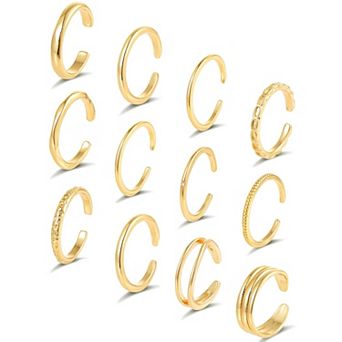 12 pc Gold Filled Adjustable Toe Rings