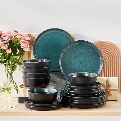 18-piece Stoneware Dinner Service, with Dinner plates, Dessert Plates, Bowl for 6