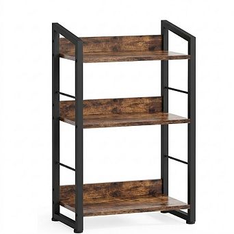 3 tier Wood & Metal Bookshelf, Industrial Narrow Storage Rack