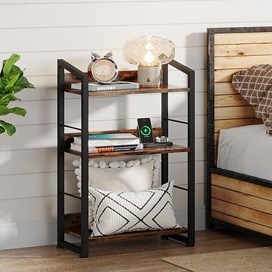 3-Tier Wood & Metal Bookshelf, Industrial Narrow Storage Rack