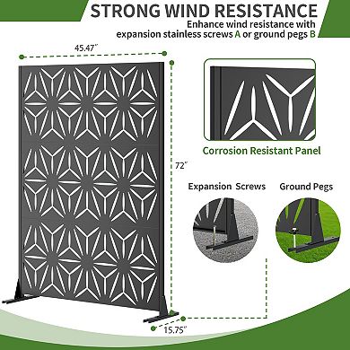 TOEMOA 72 Inch Freestanding Metal Privacy Screen with Stable Base for Outdoor Use