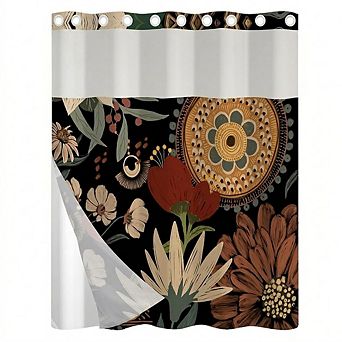 Boho Floral Shower Curtain with Snap-In Liner, Waterproof Fabric, Weighted Hem, Window Design