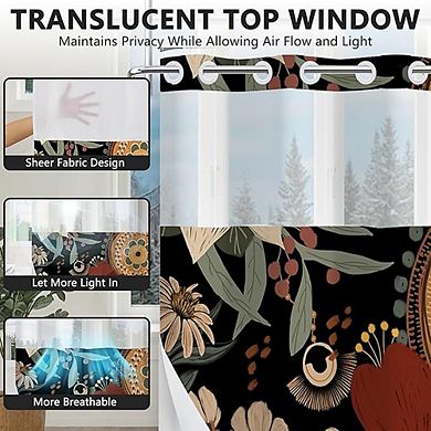 Boho Floral Shower Curtain with Snap-In Liner, Waterproof Fabric, Weighted Hem, Window Design