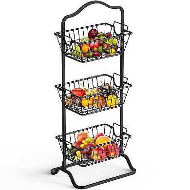 3-Tier Wire Fruit Basket Stand, Black
