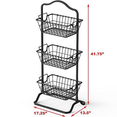 3-Tier Wire Fruit Basket Stand, Black