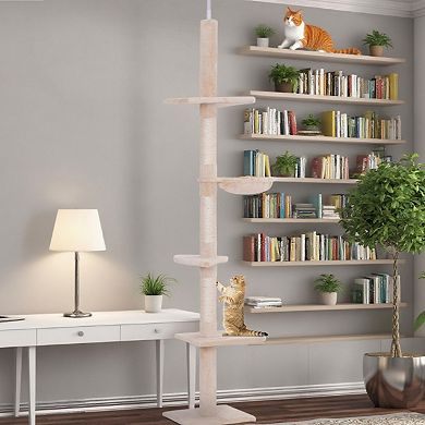 IFMALL Adjustable Height Floor-to-Ceiling Vertical Cat Climbing Tower Activity Center