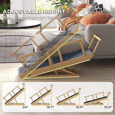 IFMALL Adjustable Height Foldable Pet Steps Ramp for Small to Large Dogs Support