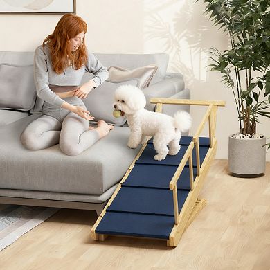 IFMALL Adjustable Height Foldable Pet Steps Ramp for Small to Large Dogs Support