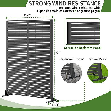 TOEMOA Freestanding Outdoor Privacy Screen with Stable Base - Decorative Metal Panel