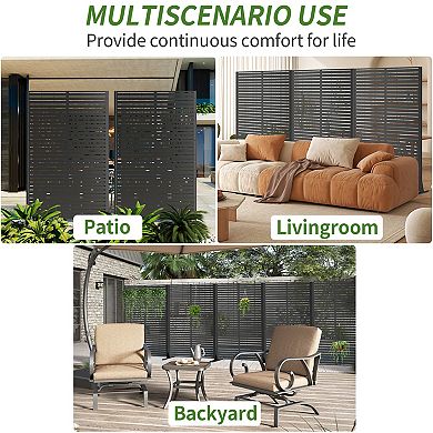 TOEMOA Freestanding Outdoor Privacy Screen with Stable Base - Decorative Metal Panel