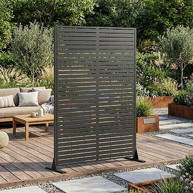 TOEMOA Freestanding Outdoor Privacy Screen with Stable Base - Decorative Metal Panel