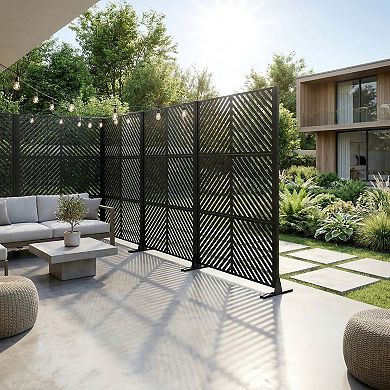 TOEMOA Freestanding Metal Privacy Screen Panel with Stable Base for Outdoor Spaces