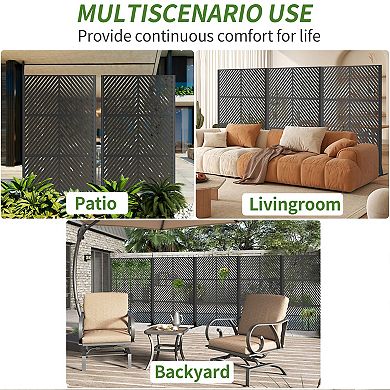 TOEMOA Freestanding Metal Privacy Screen Panel with Stable Base for Outdoor Spaces
