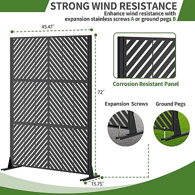 TOEMOA Freestanding Metal Privacy Screen Panel with Stable Base for Outdoor Spaces