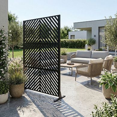TOEMOA Freestanding Metal Privacy Screen Panel with Stable Base for Outdoor Spaces