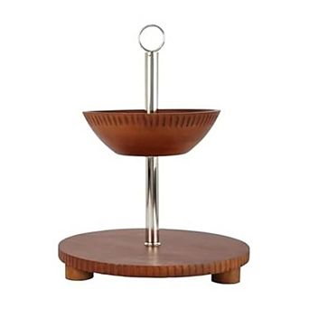 Wood 2 tier Fruit Basket Stand
