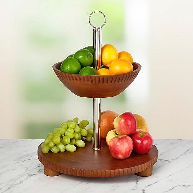 Wood 2-Tier Fruit Basket Stand
