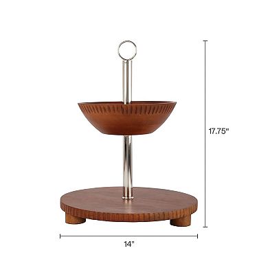 Wood 2-Tier Fruit Basket Stand