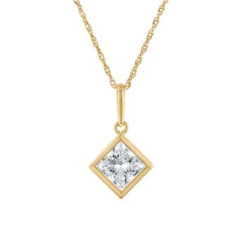 NaturaLux™ 10k Gold 1 Carat T.W. Lab-Grown Diamond Princess Cut Bezel Pendant Necklace