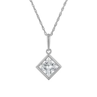 NaturaLux™ 10k Gold 1 Carat T.W. Lab-Grown Diamond Princess Cut Bezel Pendant Necklace