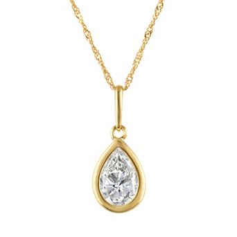 NaturaLux™ 10k Gold 1 Carat T.W. Lab-Grown Diamond Pear Cut Bezel Pendant Necklace